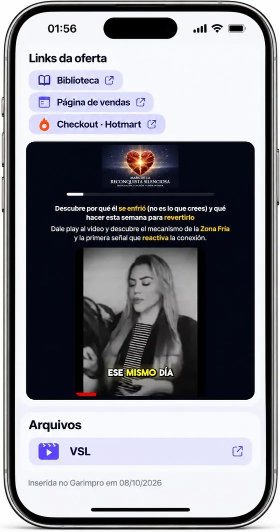 Tela do Garimpro no celular: VSL e links da oferta