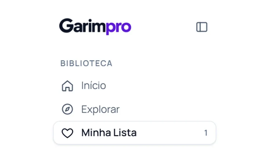 Menu do Garimpro com a Minha Lista em destaque